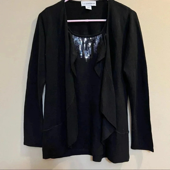 Sag Harbor Women's Size S Sweater Long Sleeves Pullover Cardigan Sequins Black - Picture 3 of 10
